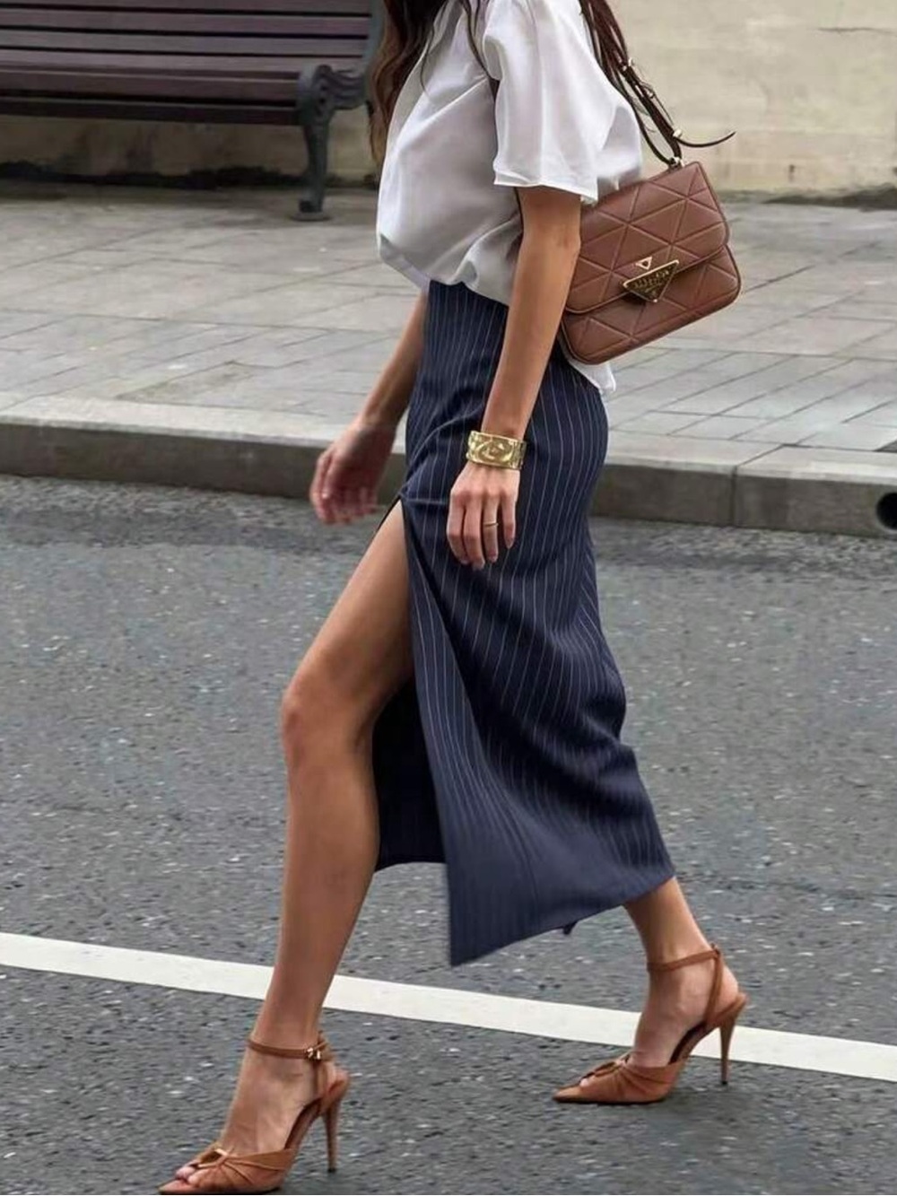 Women's Elegant Striped Slit Daily Minimalist Skirt
